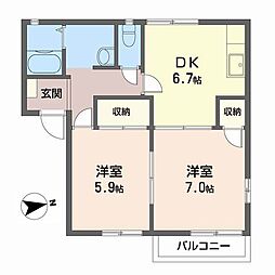 N・Kコーポ 2DKの間取図画像