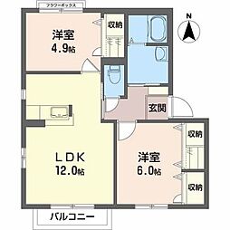 シュッテン・アンスバッハＢ 2階2LDKの間取り