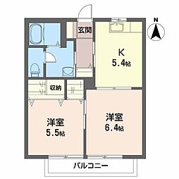 シュッテン・アンスバッハＣ 2階2Kの間取り