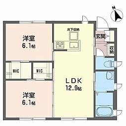 Ｐｒｉｖａｔｅ　Ｇａｒｄｅｎ　美里Ｄ 1階2LDKの間取り