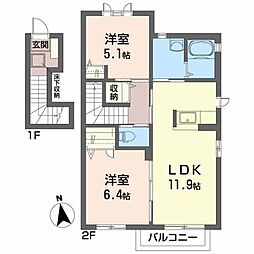 フォンテーヌ一番館 2LDKの間取図画像