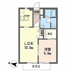 ドエル・タカショーＡ 1階1LDKの間取り