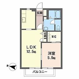 ドエル・タカショーＡ 2階1LDKの間取り