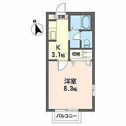 サニーヒル・薬師Ａ 2階1Kの間取り