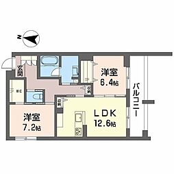 アトリエール北六番丁 2LDKの間取図画像