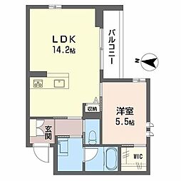 アトリエール北六番丁 2階1LDKの間取り