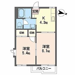 フレグランス台原 2Kの間取図画像