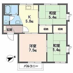 グリーンヒルズＣＨＩＤＡ−Ｃ 2階3Kの間取り