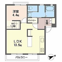 ヴァン・ヴェール 2階1LDKの間取り