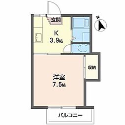 シティ中島丁Ｂ 2階1Kの間取り