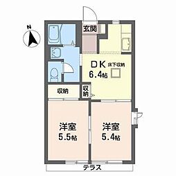 ヴィラージュ折立 2DKの間取図画像