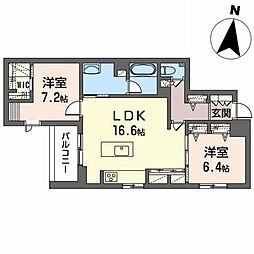 Ｋ−ｃｒａｔ 3階2LDKの間取り