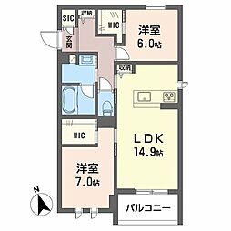 シャーメゾンＬａＬａ 2階2LDKの間取り