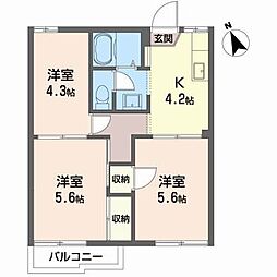 シュガーグランデュールA 3Kの間取図画像