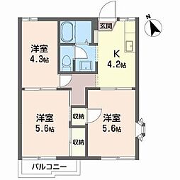 シュガーグランデュールA 3Kの間取図画像