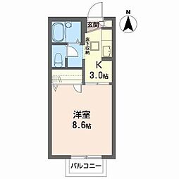 イーストパレスD 1Kの間取図画像
