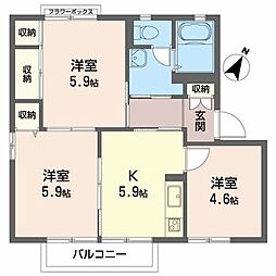 サンライズ向洋Ａ 2階3Kの間取り
