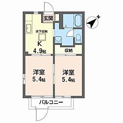大日向ハイツB 2Kの間取図画像