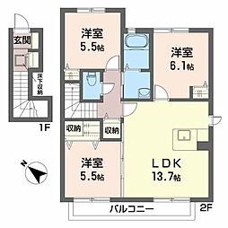 アムールコート2B 3LDKの間取図画像