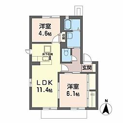 ディアコート名取C 2LDKの間取図画像