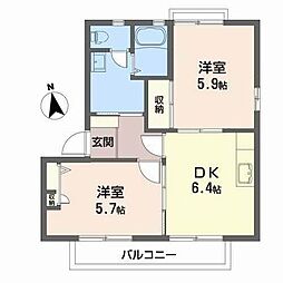 アビーロードB 2DKの間取図画像