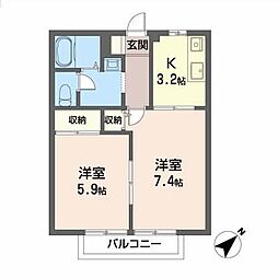 ファースト・グリーン 2階2Kの間取り