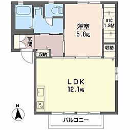 ニューエステート笹谷C 1LDKの間取図画像