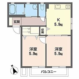 エターナルタウンF棟 2Kの間取図画像