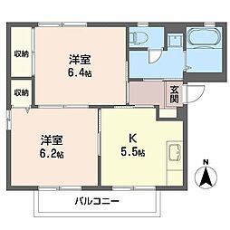 リバティガーデンB 2Kの間取図画像