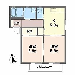 リバティーガーデン2A 2Kの間取図画像