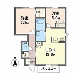 ランドマーク戸ノ内E 2LDKの間取図画像