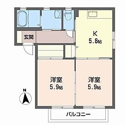 ベネディクトゥA 2Kの間取図画像