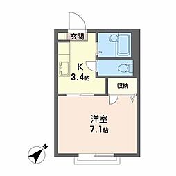 カーリンハウス 1Kの間取図画像