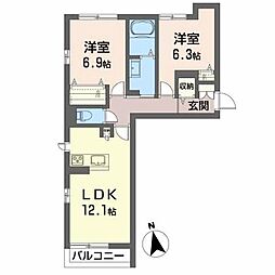 プランドール南矢野目 2LDKの間取図画像
