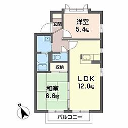 アップルハイツ桜水B 2LDKの間取図画像