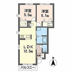 サンライズ大森A 2LDKの間取図画像