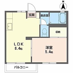 フレグランス小原田 2階1LDKの間取り