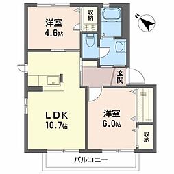 ベルハイム参番館C 2LDKの間取図画像
