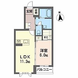 フェリシード麓山 1LDKの間取図画像