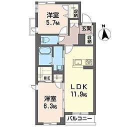 フェリシード麓山 2LDKの間取図画像