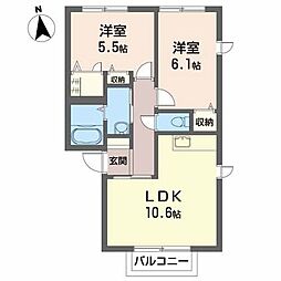 ソディアB 2LDKの間取図画像