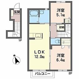 コンフォータブルD 2LDKの間取図画像