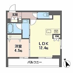 ヒールコート本町 1LDKの間取図画像