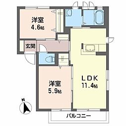 パークヒルB 2LDKの間取図画像