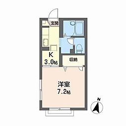 アヴニール北仙北 1Kの間取図画像