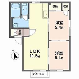 パークハイツ神子田A 2LDKの間取図画像