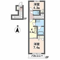ソワサントゥディザン西ロ2 2Kの間取図画像