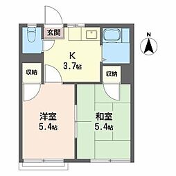朝日ケ丘ハイツB 2Kの間取図画像