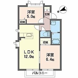 プレステージ川岸G棟 2LDKの間取図画像