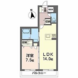 トゥーツリーズ城下町 1LDKの間取図画像